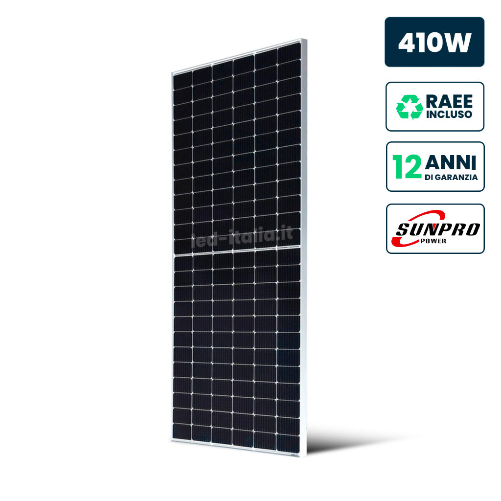 V-TAC Modulo Fotovoltaico SUNPRO TIER-1 da 410W Monocristallini Silver Frame IP67/IP68 V-TAC Modulo Fotovoltaico SUNPRO TIER-1 da 410W Monocristallini Silver Frame IP67/IP68